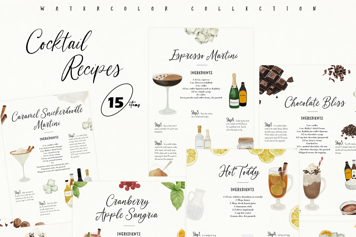 Holiday Cocktails Recipe Card Set, a Food Illustration by Sunshine Art (Photo 4 of 12)