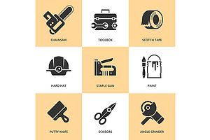 Flat Construction And Tools Icon Set