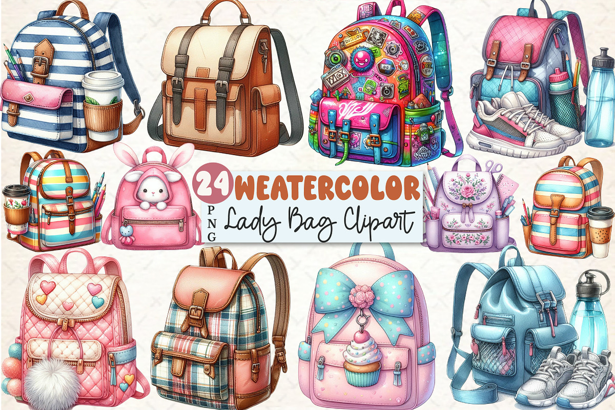 Back To School lady Bag Clipart, a Seasonal Illustration by Rose Art (Photo 1 of 4)