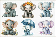 Elephant Watercolor Cliparts, an Illustration by Sublimation Artist (Thumbnail 3 of 6)