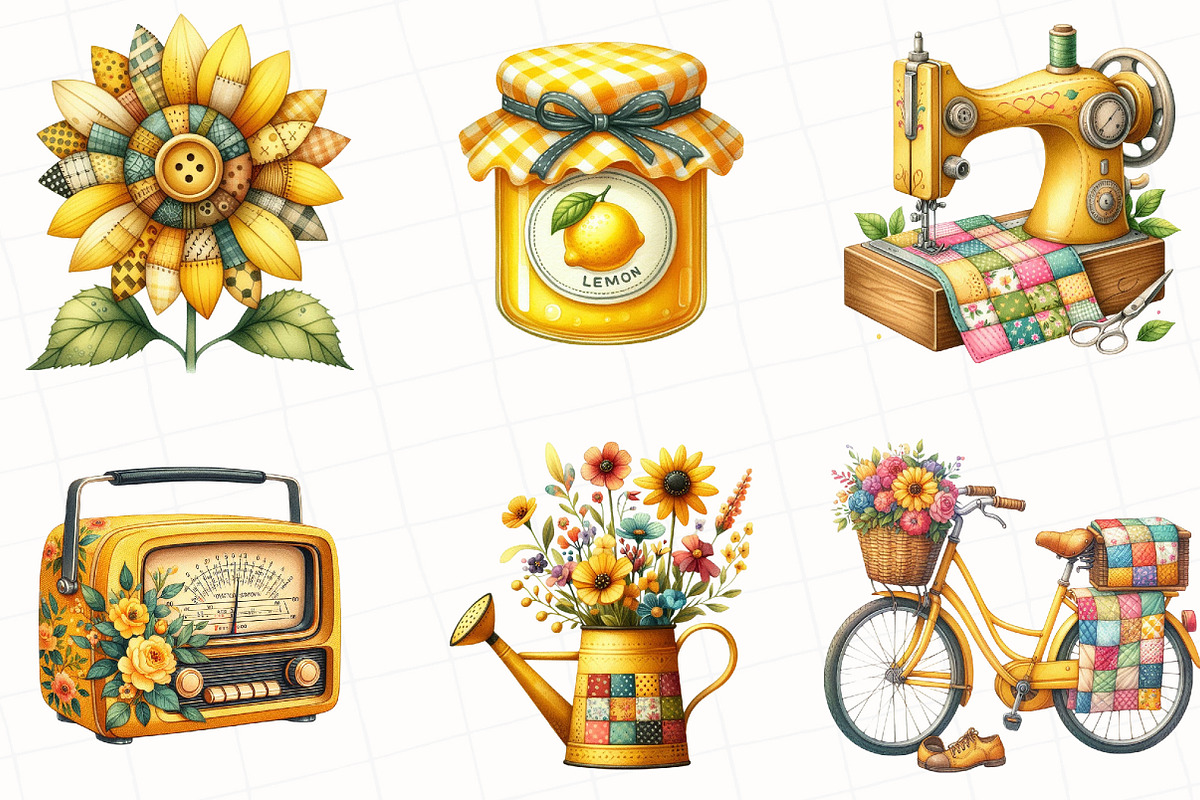 Yellow Patchwork Summer Clipart, an Illustration by OK Design (Photo 4 of 5)