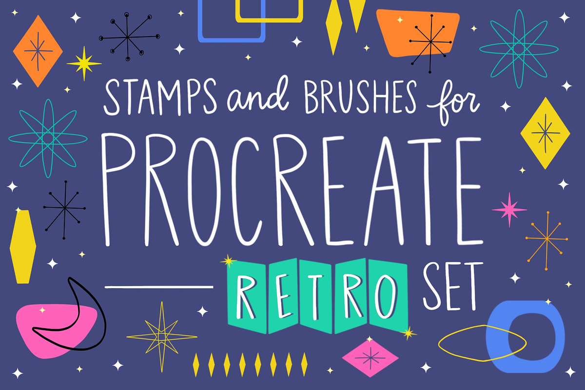 Procreate Stamp Retro Set, a Brush Add-On by Positively Present (Photo 1 of 8)