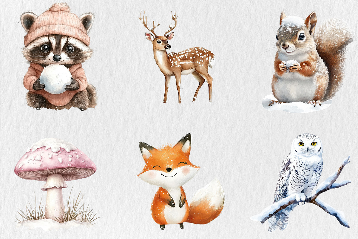 Winter Cute Animal Clipart, a Seasonal Illustration by Rose Art (Photo 3 of 3)