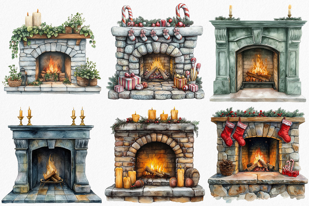 Christmas Fireplace Clipart, an Illustration by Canvas Craft (Photo 3 of 8)
