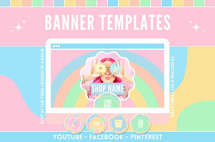 Cute Social Media Banners + Icons, a Social Media Template by SunshineStudioBoutique