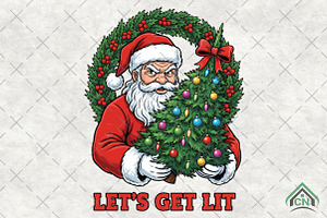 Retro Funny Santa with Tree, an Illustration by Craft Nest