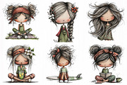Whimsical Summer Girls Clipart, a Person Illustration by DreamCafeArt (Thumbnail 4 of 7)
