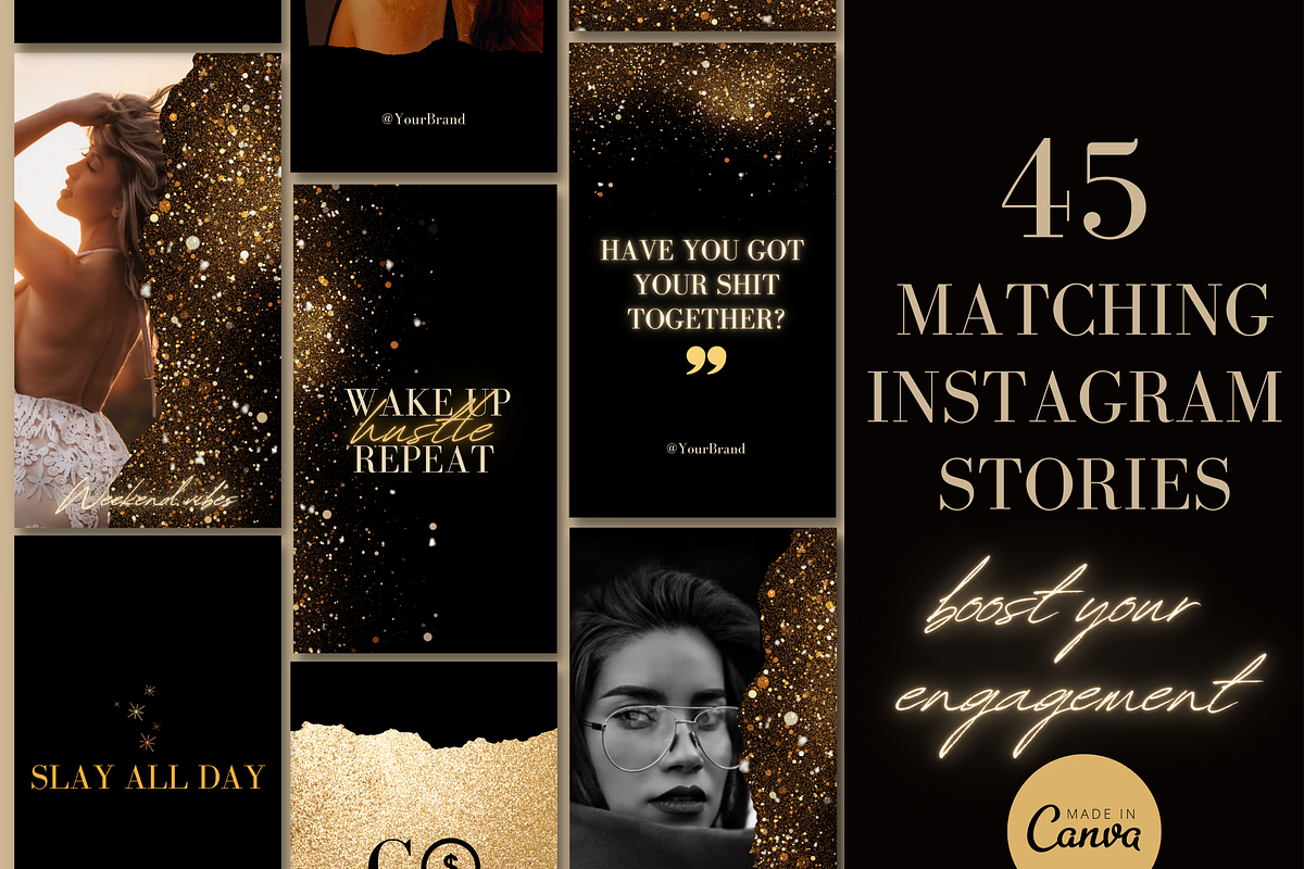Black & Gold Instagram Templates, a Social Media Template by Faytemplates (Photo 3 of 9)