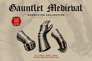 Medieval Gauntlet Vintage Engraving