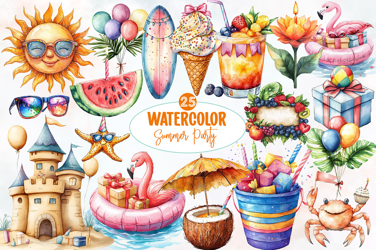 Summer Party Clipart, an Illustration by Designworld (Photo 1 of 6)