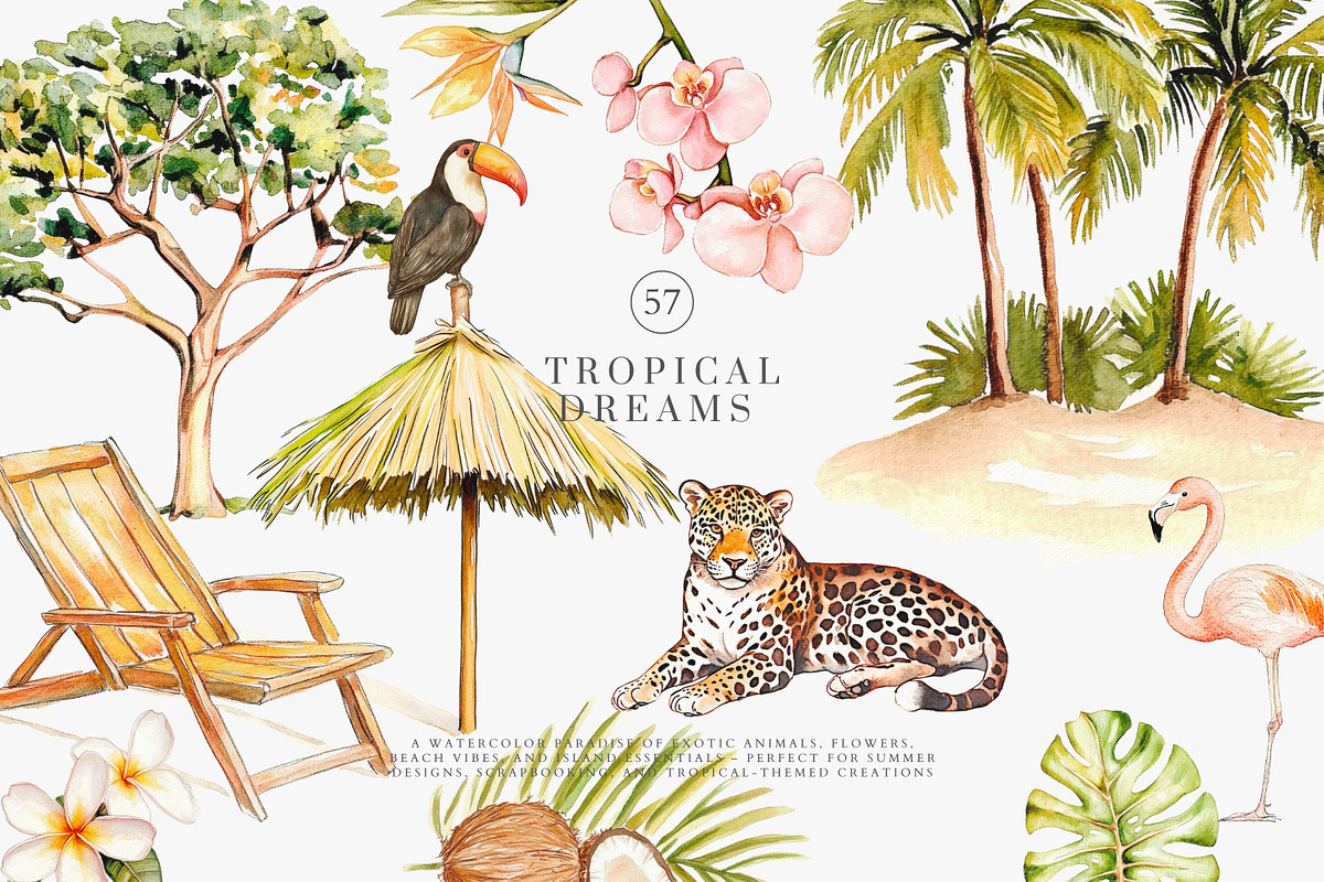Watercolor tropical clipart set, a Decorative Illustration by Patishop Art (Photo 1 of 10)