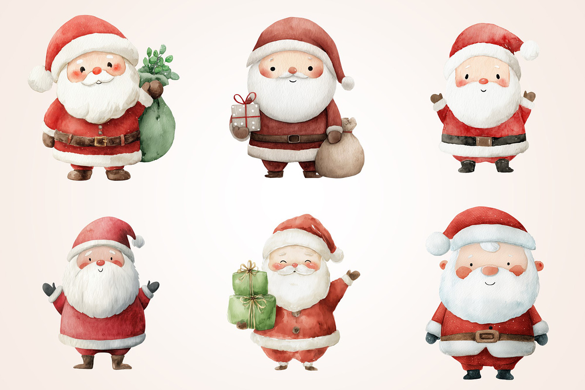 Cute Santa Claus Clipart, a Seasonal Illustration by Housui Patterns (Photo 4 of 13)