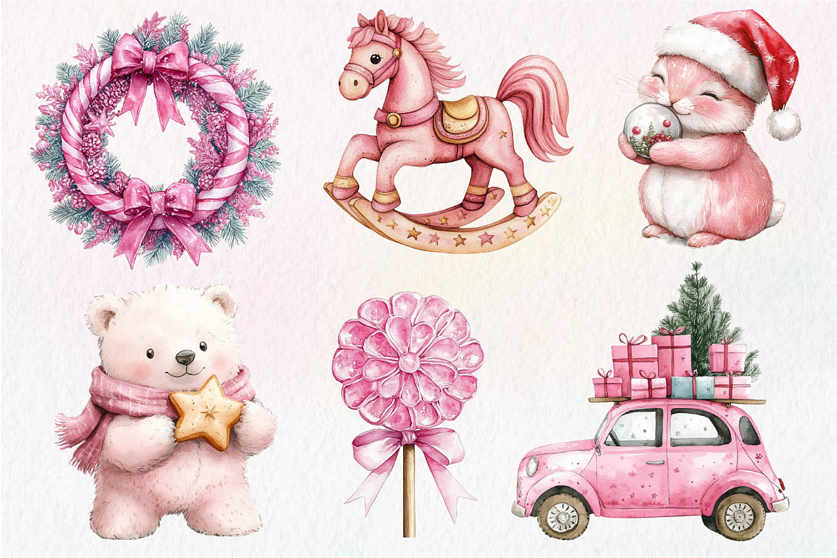 Pink Happy Christmas Clipart, an Illustration by Dream Creation (Photo 5 of 7)