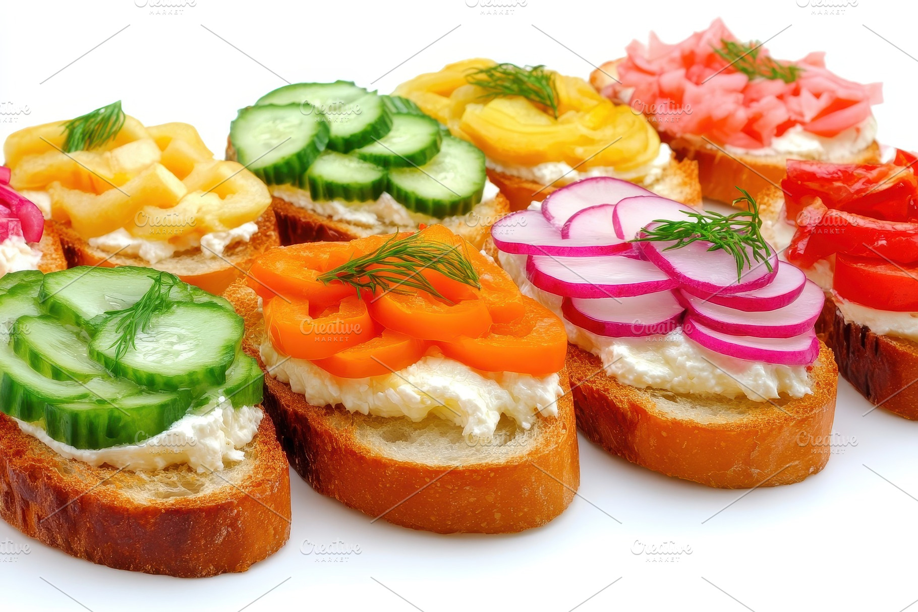 Brightly colored open-faced sandwich, a Photo by Pavel_design