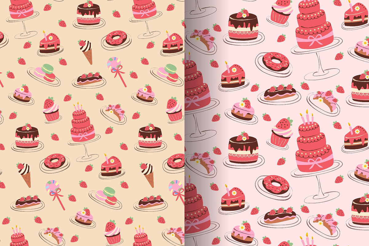 Bakery pattern featuring desserts, a Food Illustration by okskukuruza (Photo 2 of 3)