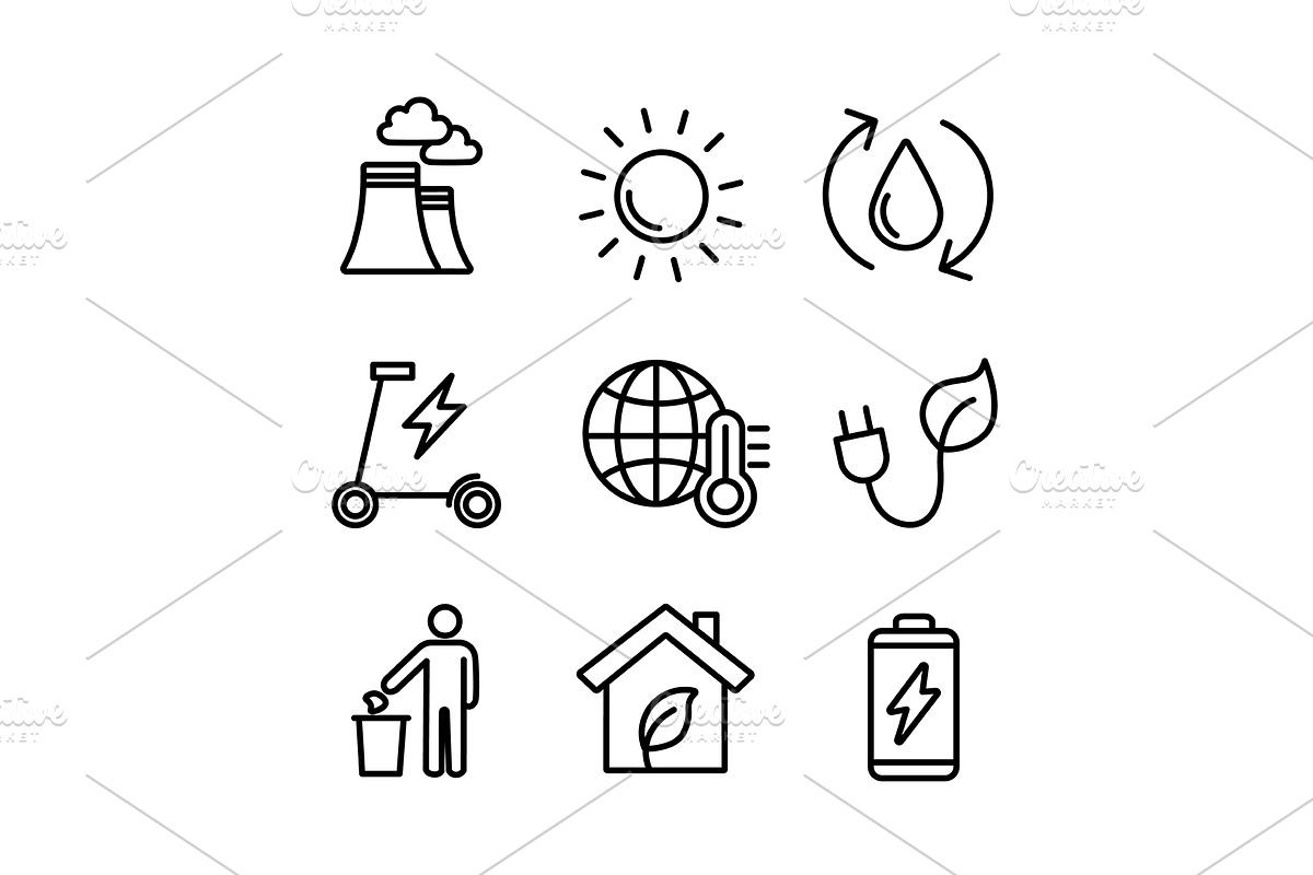Ecology icons in line style, an Outline Icon by Elen_Art