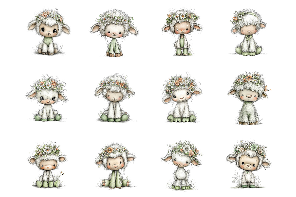 Whimsical spring lamb clipart, an Illustration by SinaCreation (Photo 2 of 11)