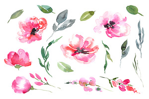 Watercolor Bright Pink Flowers Png