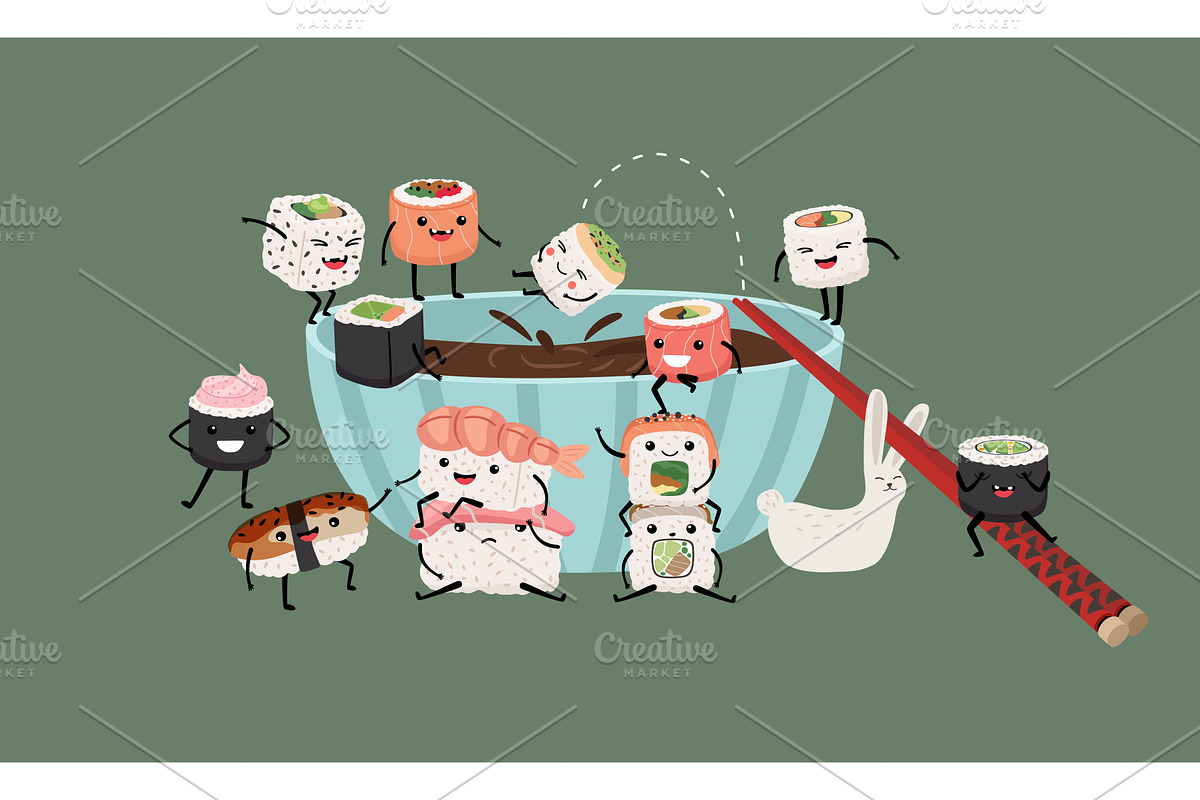 Cute cartoon sushi and rolls, a Food Illustration by Stock-Smart-Start