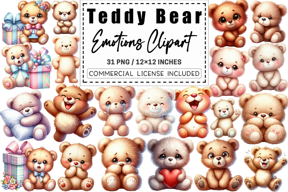 Cute Teddy Bear Emotions Clipart, a Graphic by CitraGraphics (Photo 1 of 4)