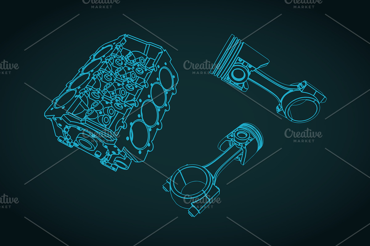 Engine Block and Pistons Blueprints, a Transportation Illustration by Blacklight (Photo 3 of 3)