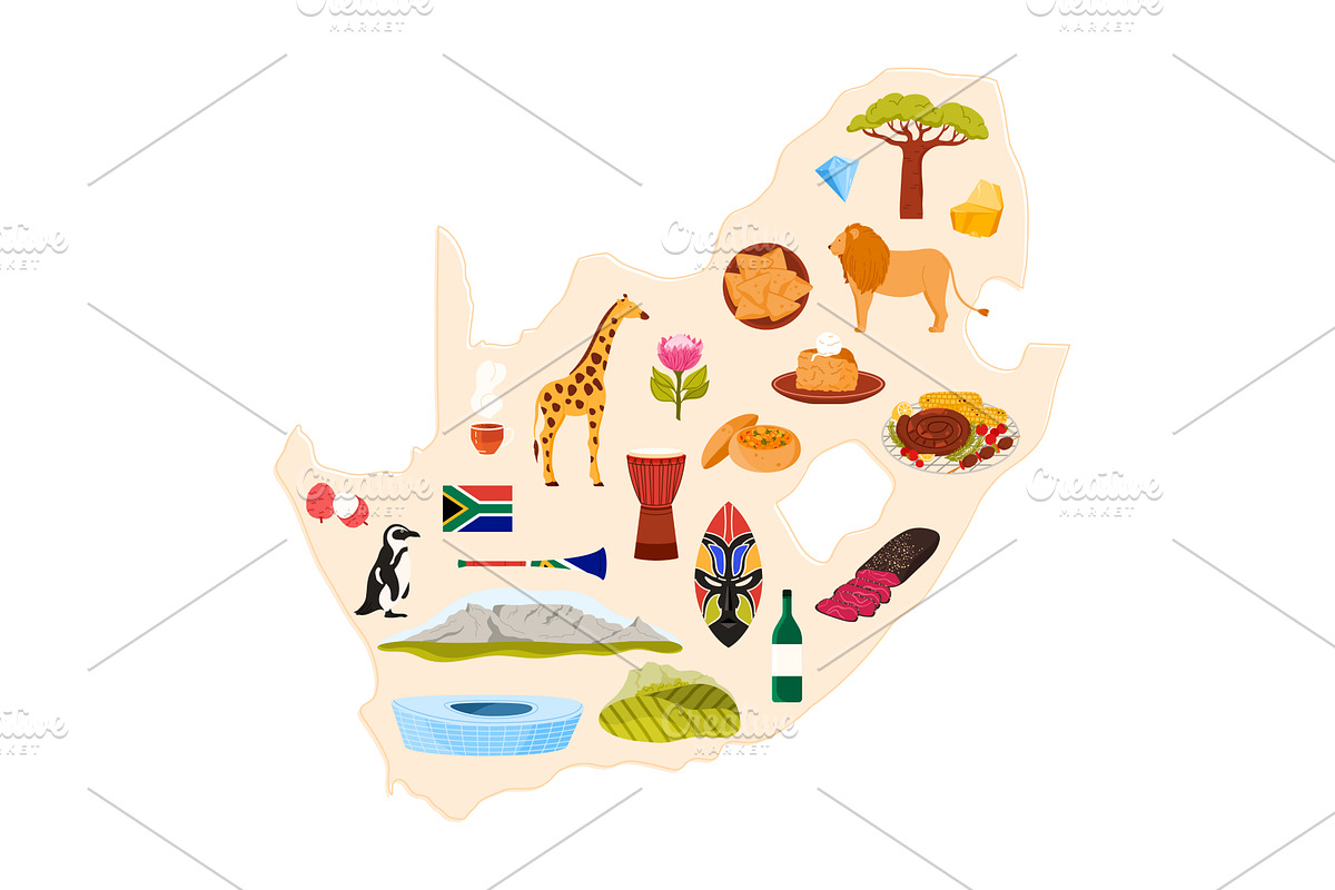 Travel to South Africa set, African, an Animal Illustration by Flashvector