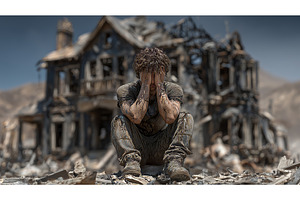 The scene shows a dejected man, a Nature Photo by ZinetroN