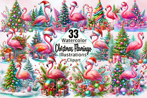 Watercolor Christmas Flamingo  Subli, an Illustration by SVGArt