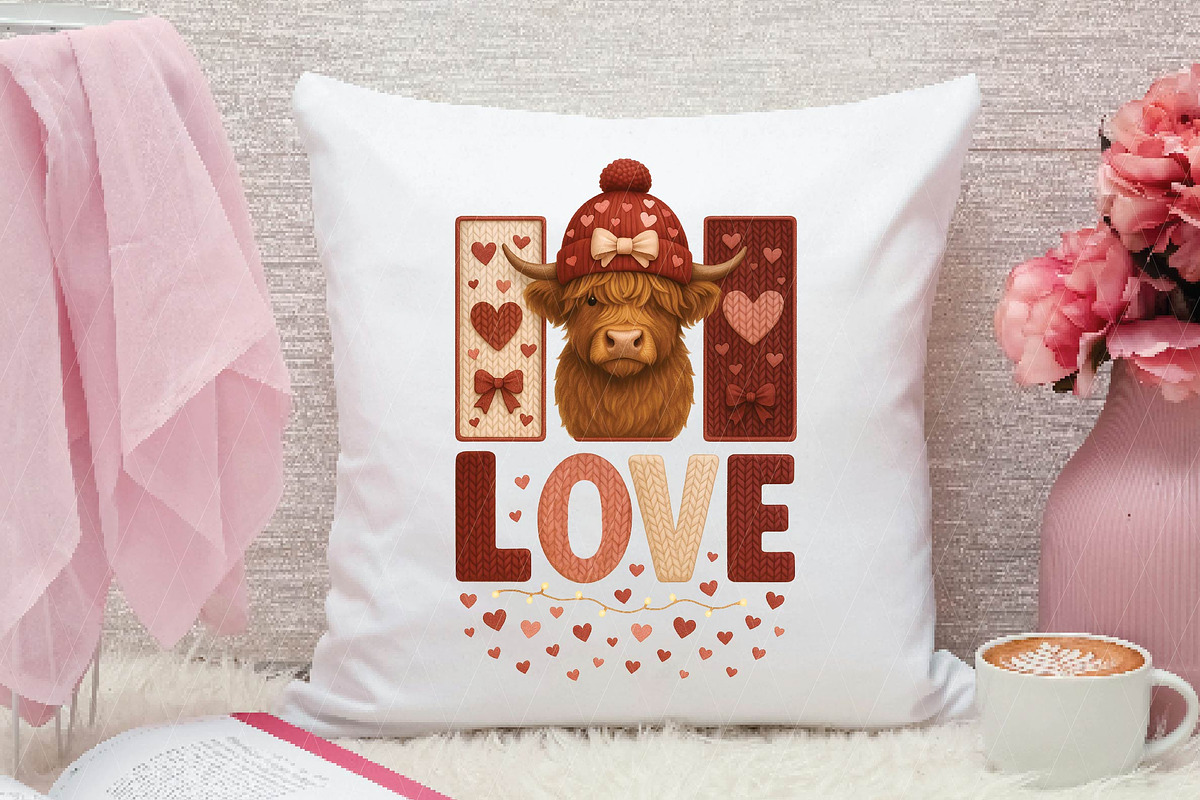 Crochet Highland Cow Valentine PNG, an Illustration by DreamPrint404 (Photo 4 of 8)