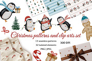 Cute Christmas Penguins Clipart Set, a Seasonal Illustration by ZabolotnaArt (Thumbnail 1 of 6)