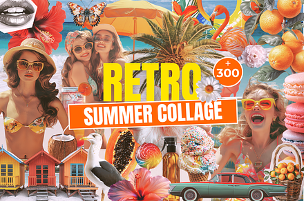 Retro summer collage - 300+ cutouts