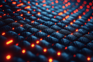 Close-up of a textured fabric with glowing red threads, creating a dynamic and, a Background Photo by ImageMir