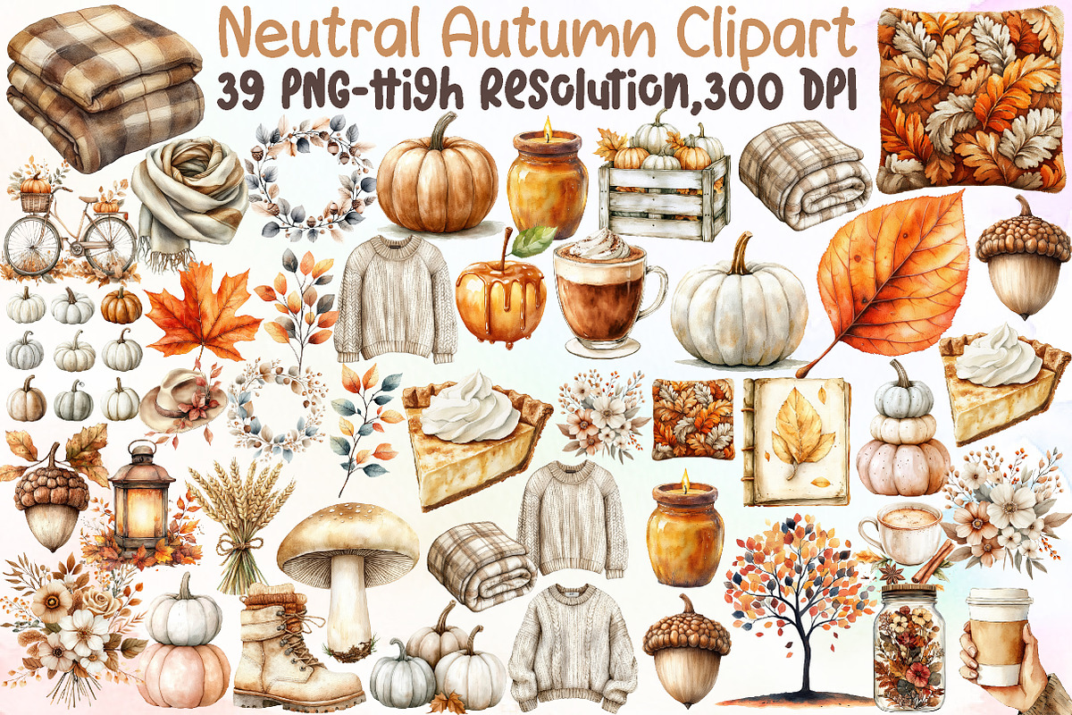 Watercolor Neutral Autumn Clipart Bu, an Illustration by Sublimation Artist (Photo 1 of 6)