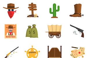 Cowboy Flat Icons Set