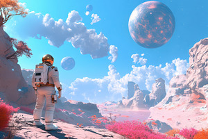 Astronaut exploring alien landscape, a Photo by Beautiful things