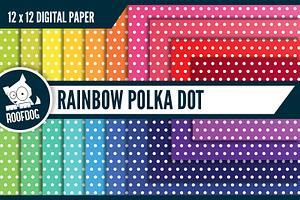 Rainbow polka dot digital paper, a Pattern Graphic by Roofdog Design