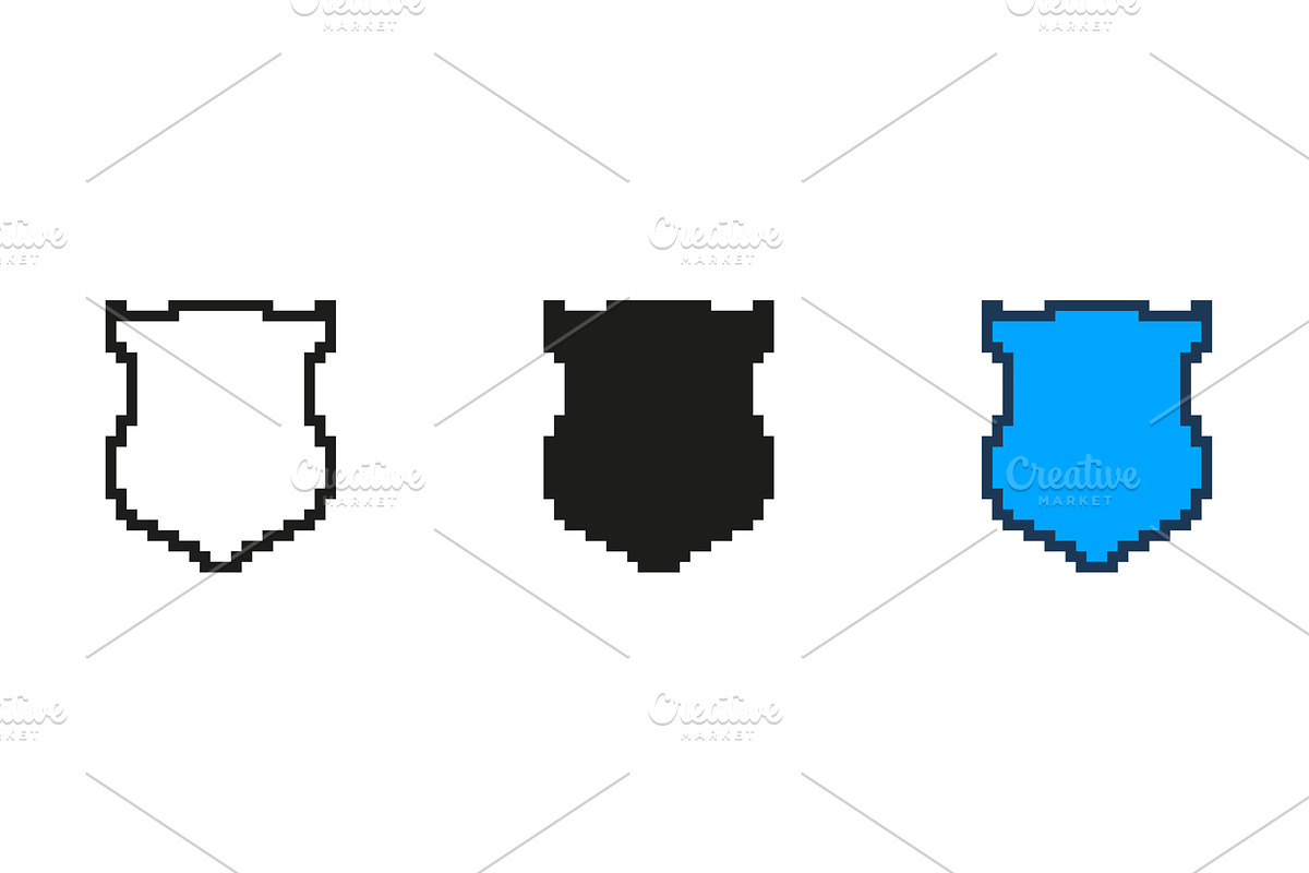 Pixelated Shield Icon Set, an Object Illustration by Gentle Studio