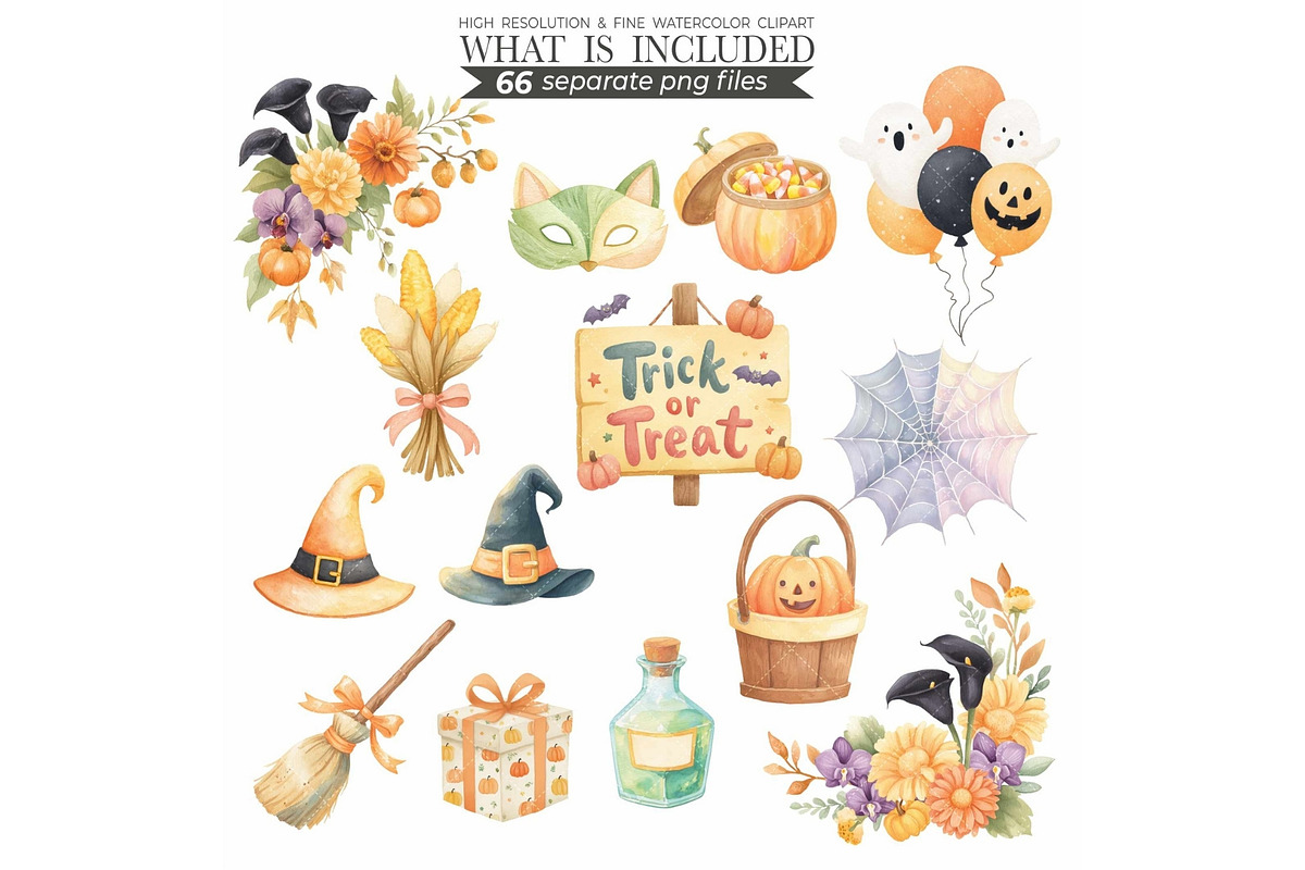 Watercolor Halloween Clipart, an Illustration by CharmClipart (Photo 5 of 8)