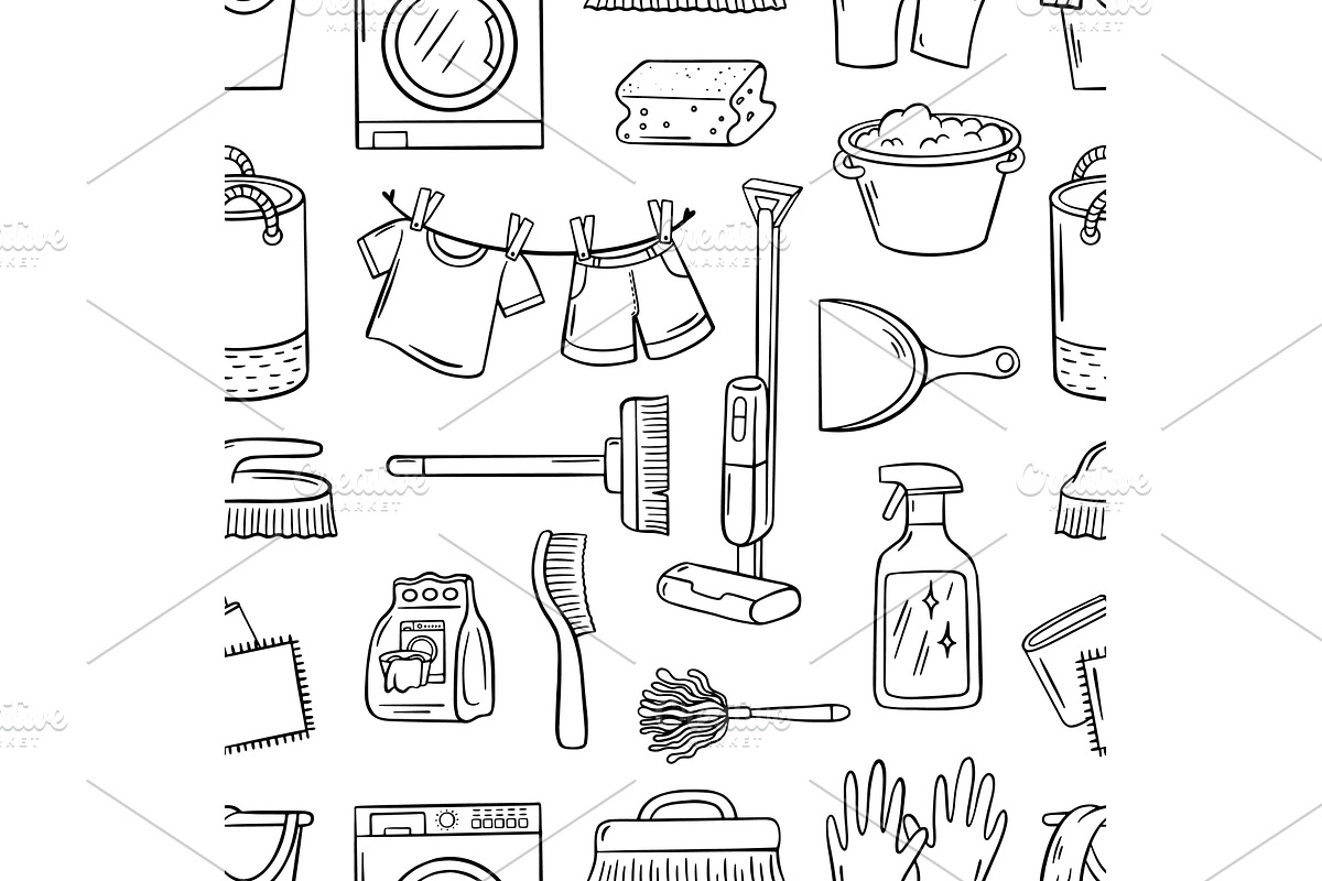Cleaning service seamless pattern, an Object Illustration by Valerie Bodnar