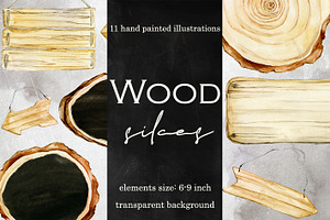 11 Watercolor Wood Slices Clipart