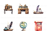 Watercolor Library Clipart, Reading, an Education Illustration by BrushstrokeArtGB (Thumbnail 3 of 9)