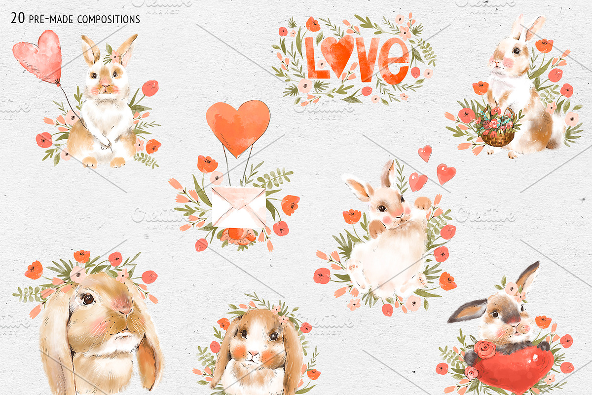 Love bunnies collection, an Animal Illustration by Belusuab (Photo 5 of 13)