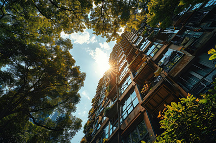 Apartment building in Hong Kong, China. View from below., an Architecture Photo by AS photostudio