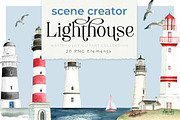 Watercolor Lighthouse Scene Creator, an Illustration by Kamides (Thumbnail 1 of 6)