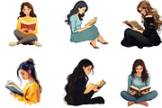 Beautiful Woman Reading Book Clipart, an Illustration by Designking (Thumbnail 5 of 5)