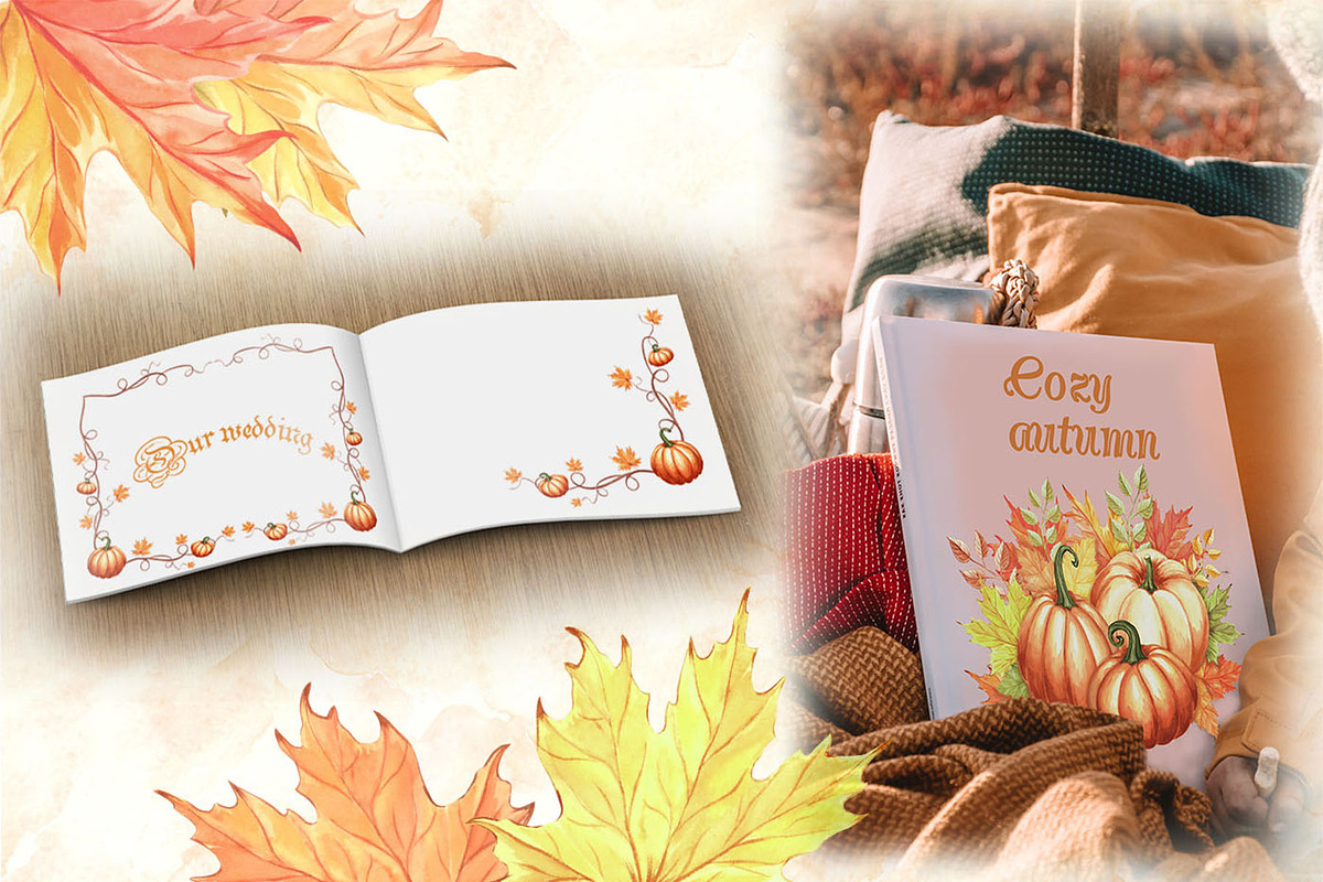 Autumn pumpkins watercolor clipart, a Decorative Illustration by susie-p-art (Photo 7 of 17)