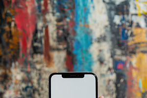 A person holding a smartphone iPhone mockup with a blank screen in front of a c, an iPhone Mockup by Textures & Backgrounds