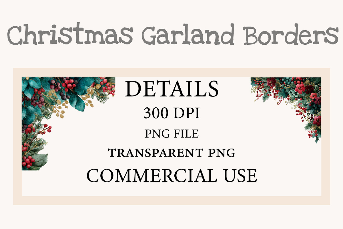 Watercolor Christmas Garland Borders, an Illustration by Designworld (Photo 2 of 11)