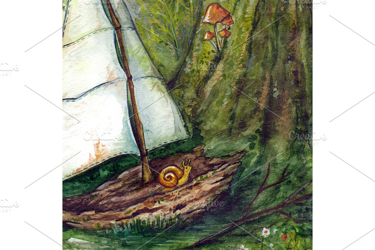 Sailboat with snail in forest art, a Transportation Illustration by Art By Silmairel
