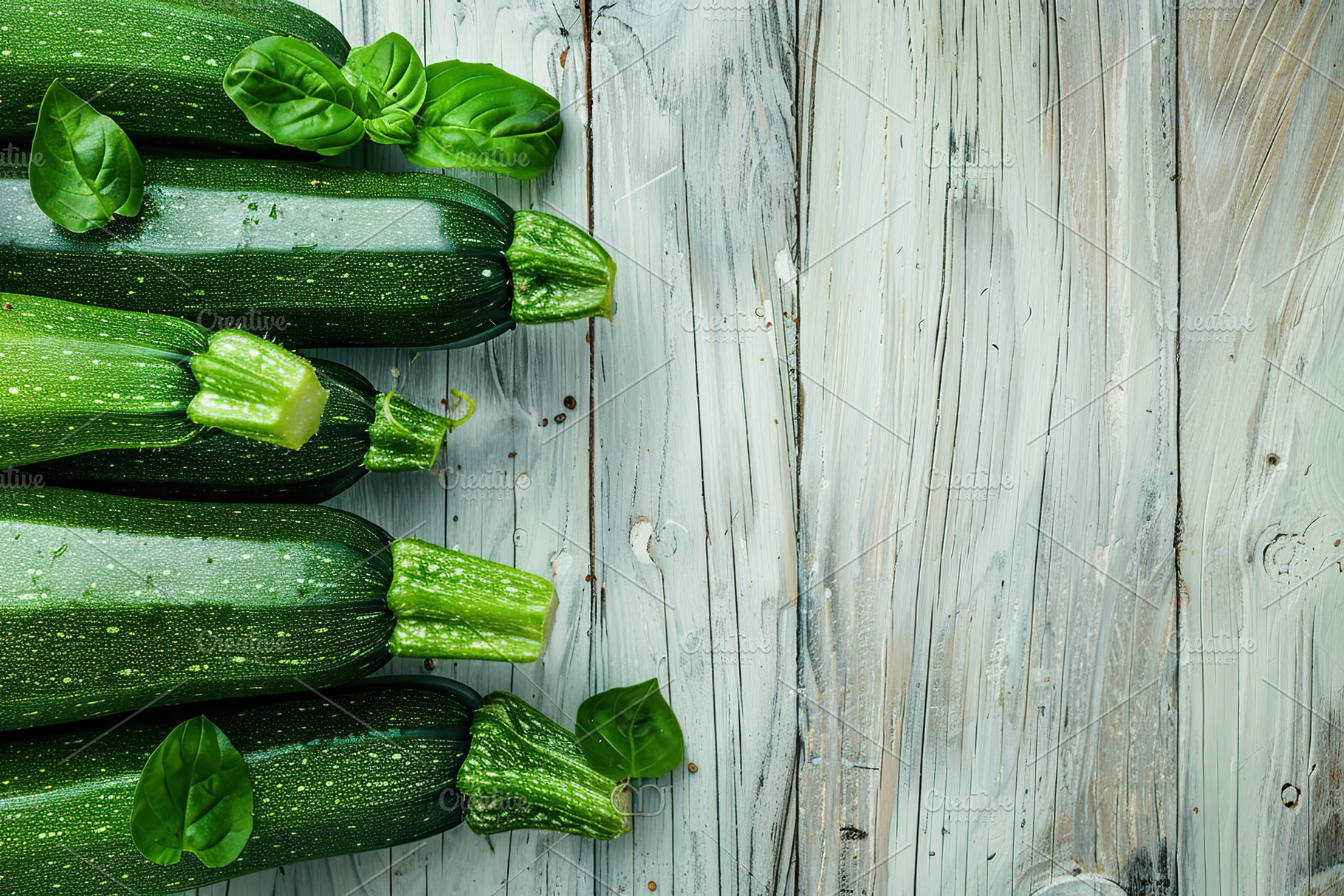 Green zucchini on wooden table, a Food & Drink Photo by AlyaAnd